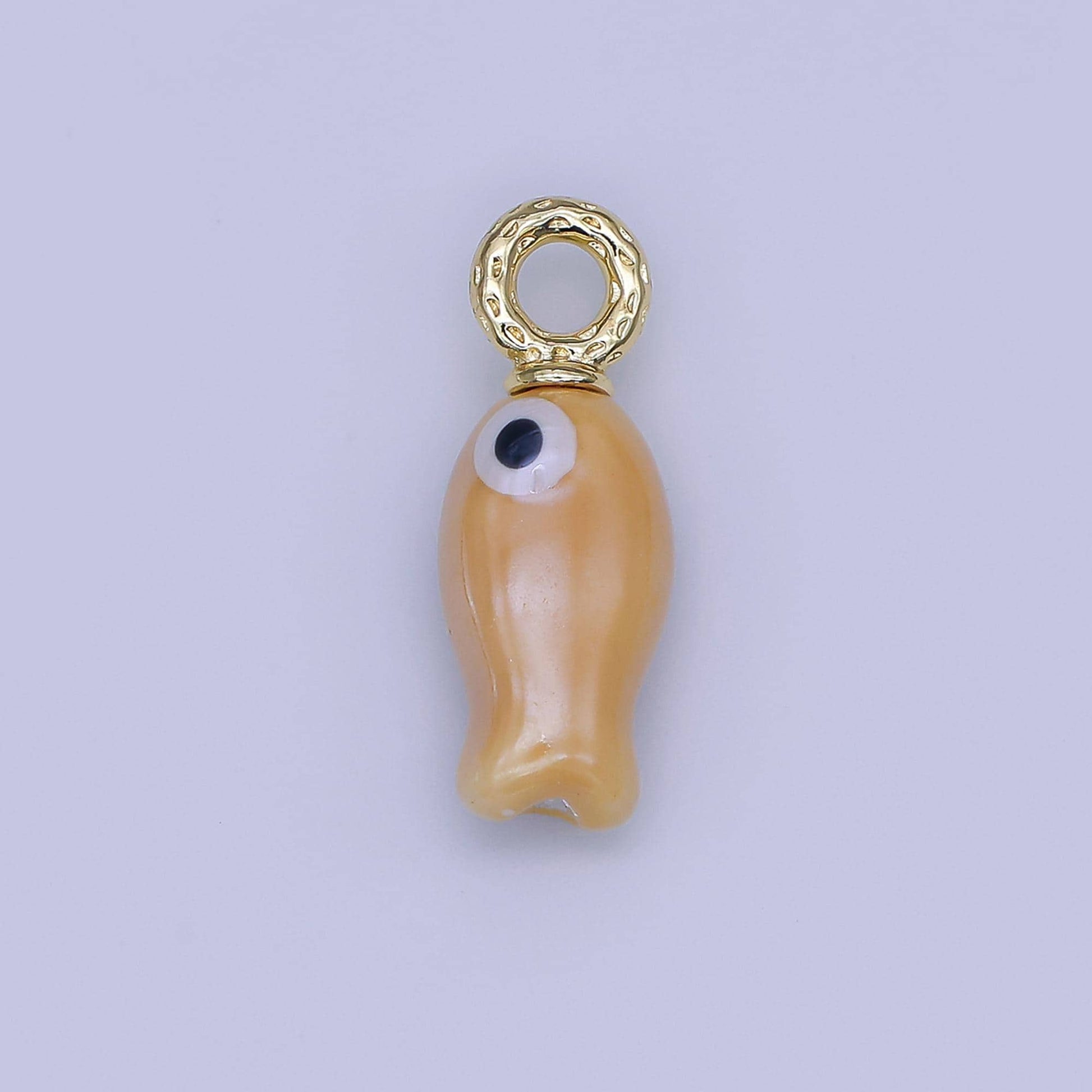 24K Gold Filled Green Fish Ocean Sea Beach Animal Ceramic Drop Pendant | AF-487
