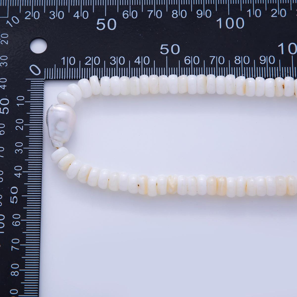 Handmade White Shell Pearl Necklace Chip Rondelle Smooth w/ Freeform Nugget Beaded Cluster Necklace Summer Beach Jewelry | WA-1228