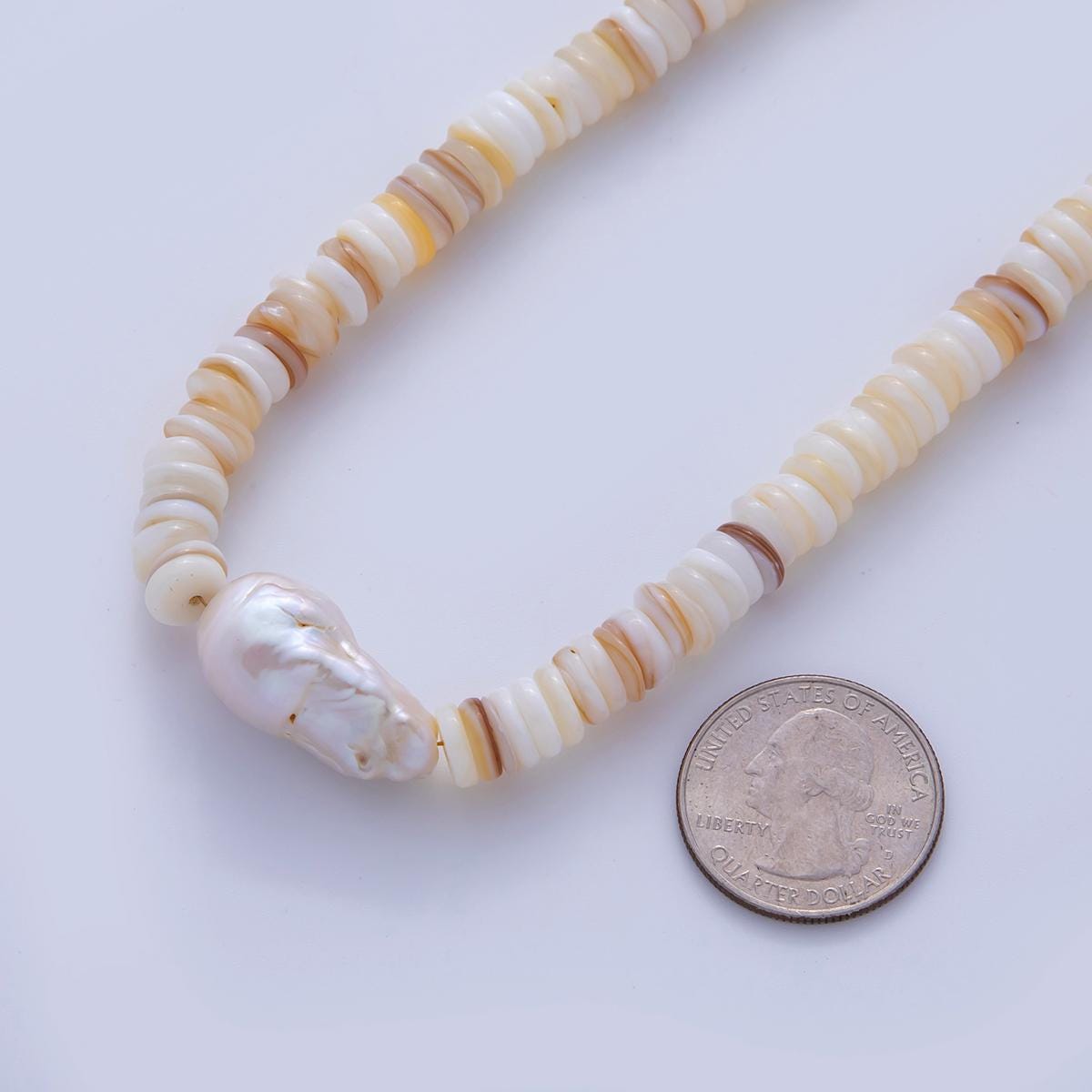 Handmade Brown Shell Pearl Necklace Rondelle Smooth w/ Freeform Nugget Beaded Cluster Necklace Summer Beach Jewelry | WA-1260