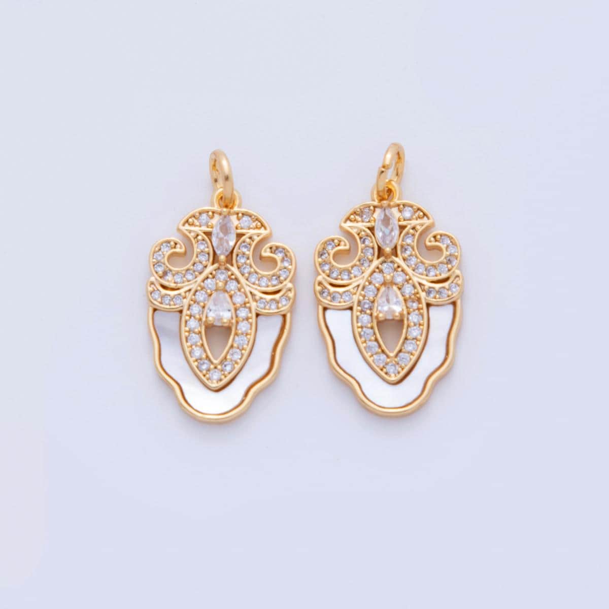 Gold Pearl Filigree Charms, 18K Gold Filled Vintage Drop Pendant, CZ Stone Charm for DIY Necklace Bracelet Jewelry Making AF-344