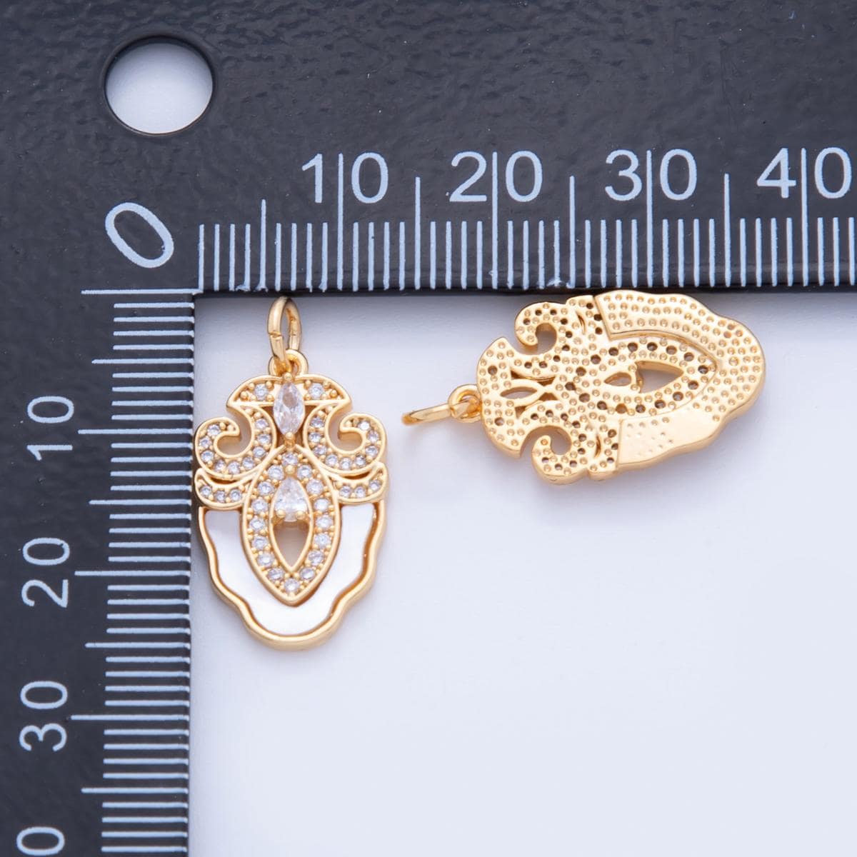 Gold Pearl Filigree Charms, 18K Gold Filled Vintage Drop Pendant, CZ Stone Charm for DIY Necklace Bracelet Jewelry Making AF-344