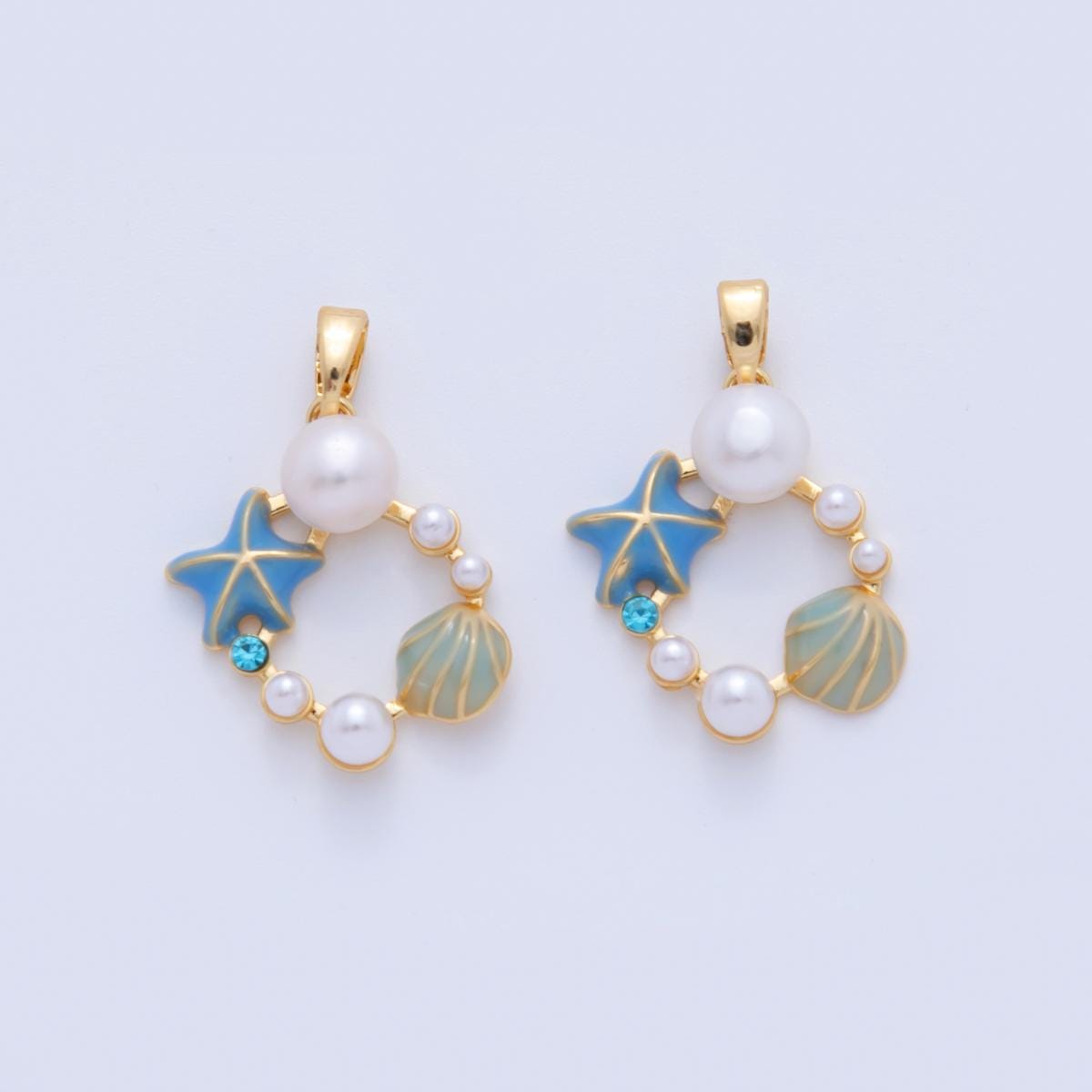Gold Starfish Pearl Charms 18K Gold Filled Star Fish Enamel Ocean Pendant Shell and Sea Charm for DIY Necklace Earring Jewelry Making AH-754