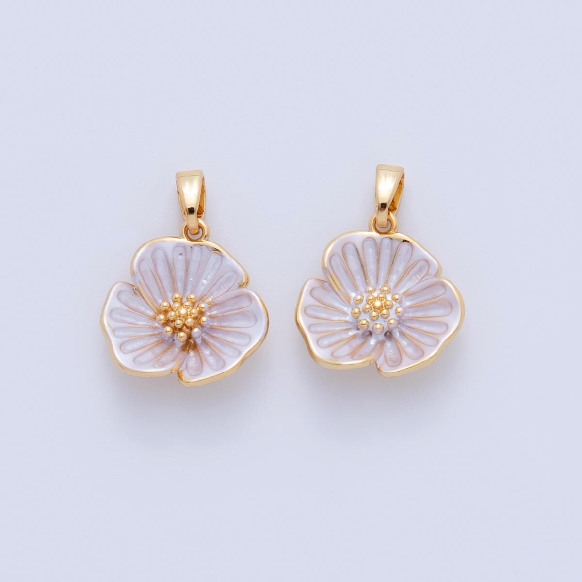 Gold Flower Charms, 18K Gold Filled Enamel Sakura Pendant, White Floral Charm for DIY Earring Necklace Jewelry Making AH-755