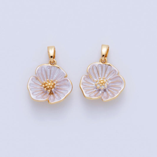 Gold Flower Charms, 18K Gold Filled Enamel Sakura Pendant, White Floral Charm for DIY Earring Necklace Jewelry Making AH-755