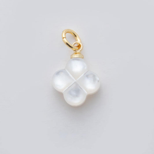 18K Gold Filled White Shell Pearl Clover Charm | AF-339