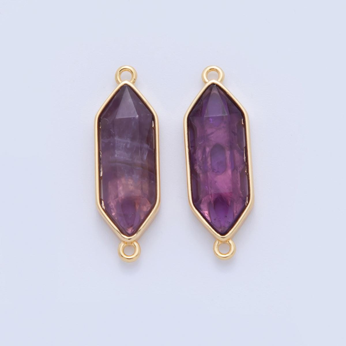 18K Gold Filled Natural Faceted Gemstone Hexagon Charm Connector for Bracelet Necklace Component | Y035 - Y044