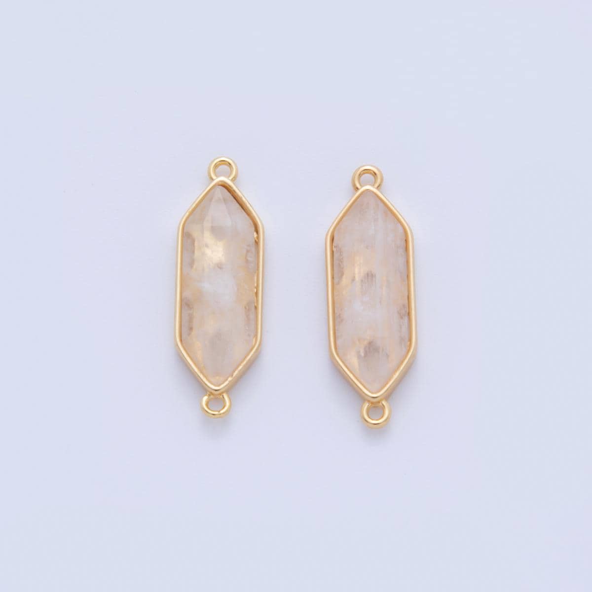 18K Gold Filled Natural Faceted Gemstone Hexagon Charm Connector for Bracelet Necklace Component | Y035 - Y044
