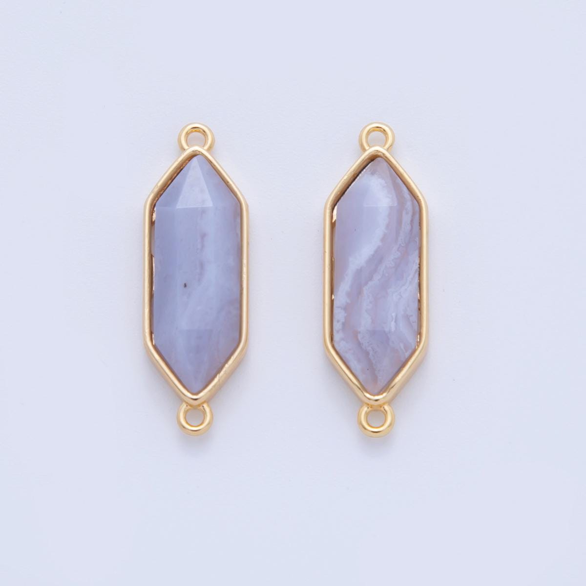 18K Gold Filled Natural Faceted Gemstone Hexagon Charm Connector for Bracelet Necklace Component | Y035 - Y044