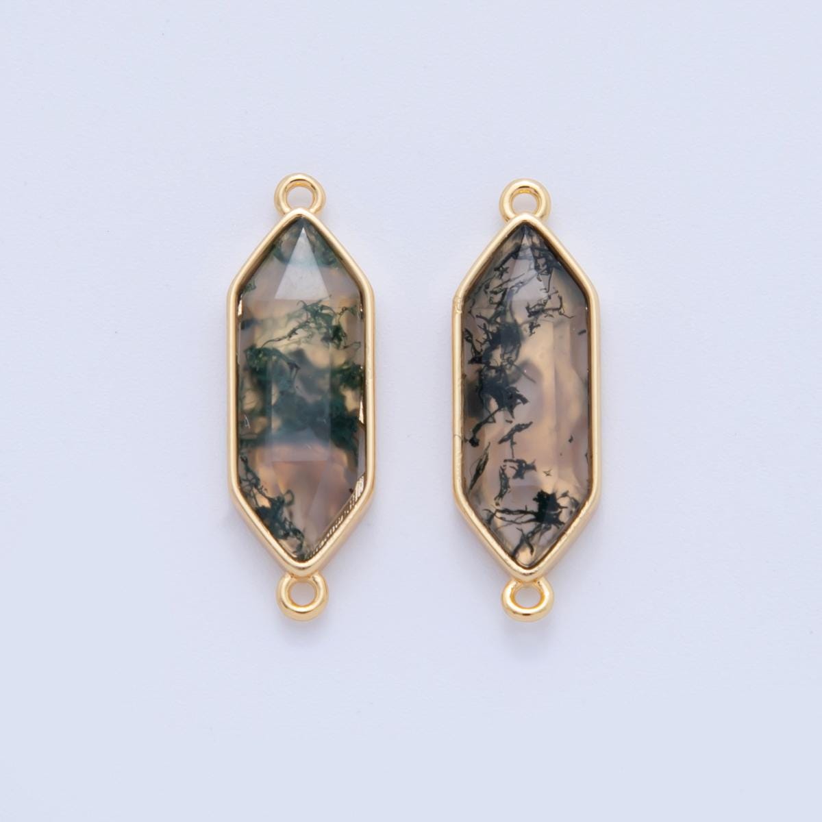 18K Gold Filled Natural Faceted Gemstone Hexagon Charm Connector for Bracelet Necklace Component | Y035 - Y044