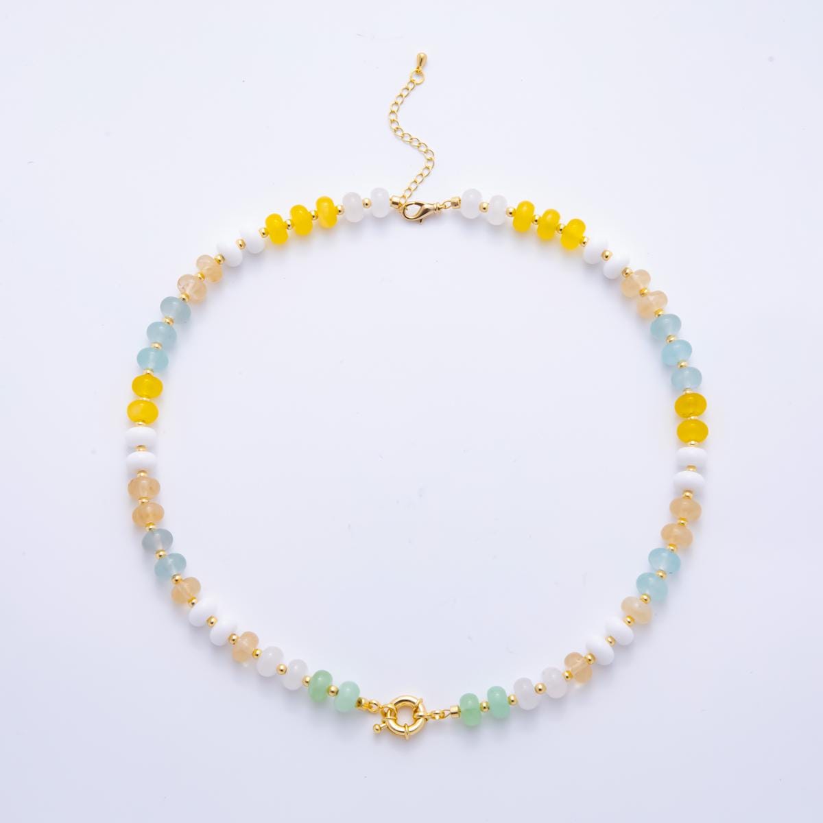Colorful Candy Beaded handmade Gemstone Necklace Rondelle Bead Cluster 18k gold filled necklace With Sailor Clasp for Charm Holder | WA-3318