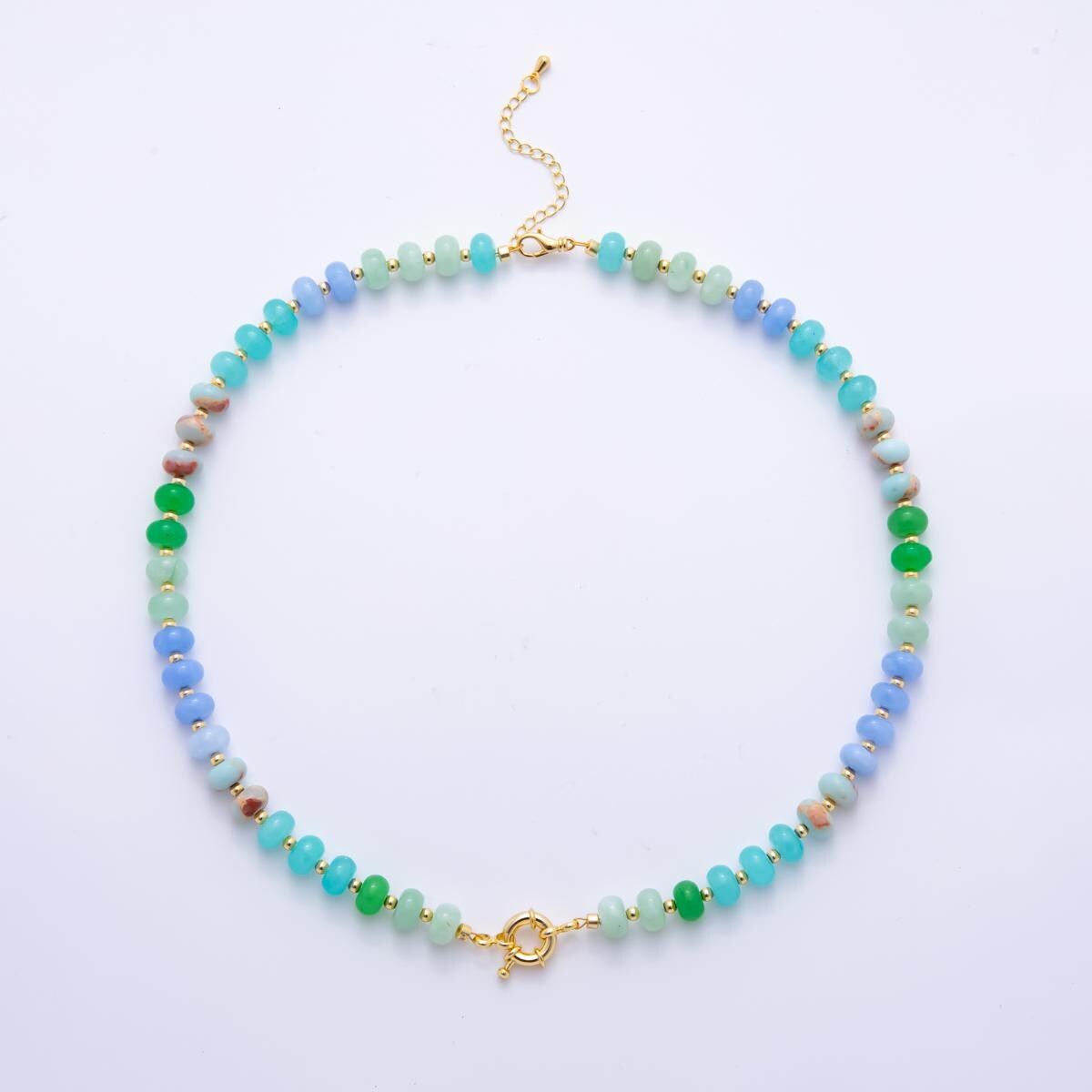 Colorful Candy Beaded handmade Gemstone Necklace Rondelle Bead Cluster 18k gold filled necklace With Sailor Clasp for Charm Holder | WA-3318