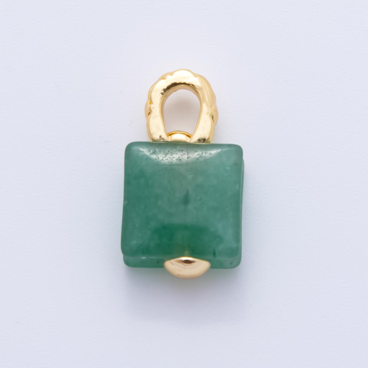 18k gold filled 10mm square natural gemstone Charm pendant with Big Hole | ah-823