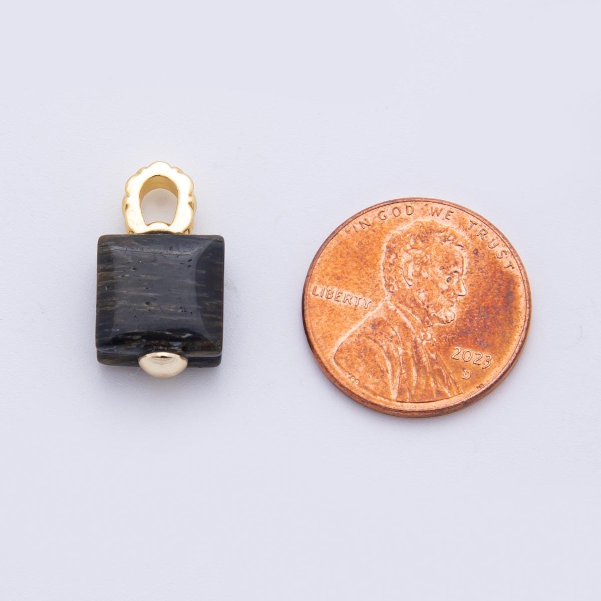 18k gold filled 10mm square natural gemstone Charm pendant with Big Hole | ah-823