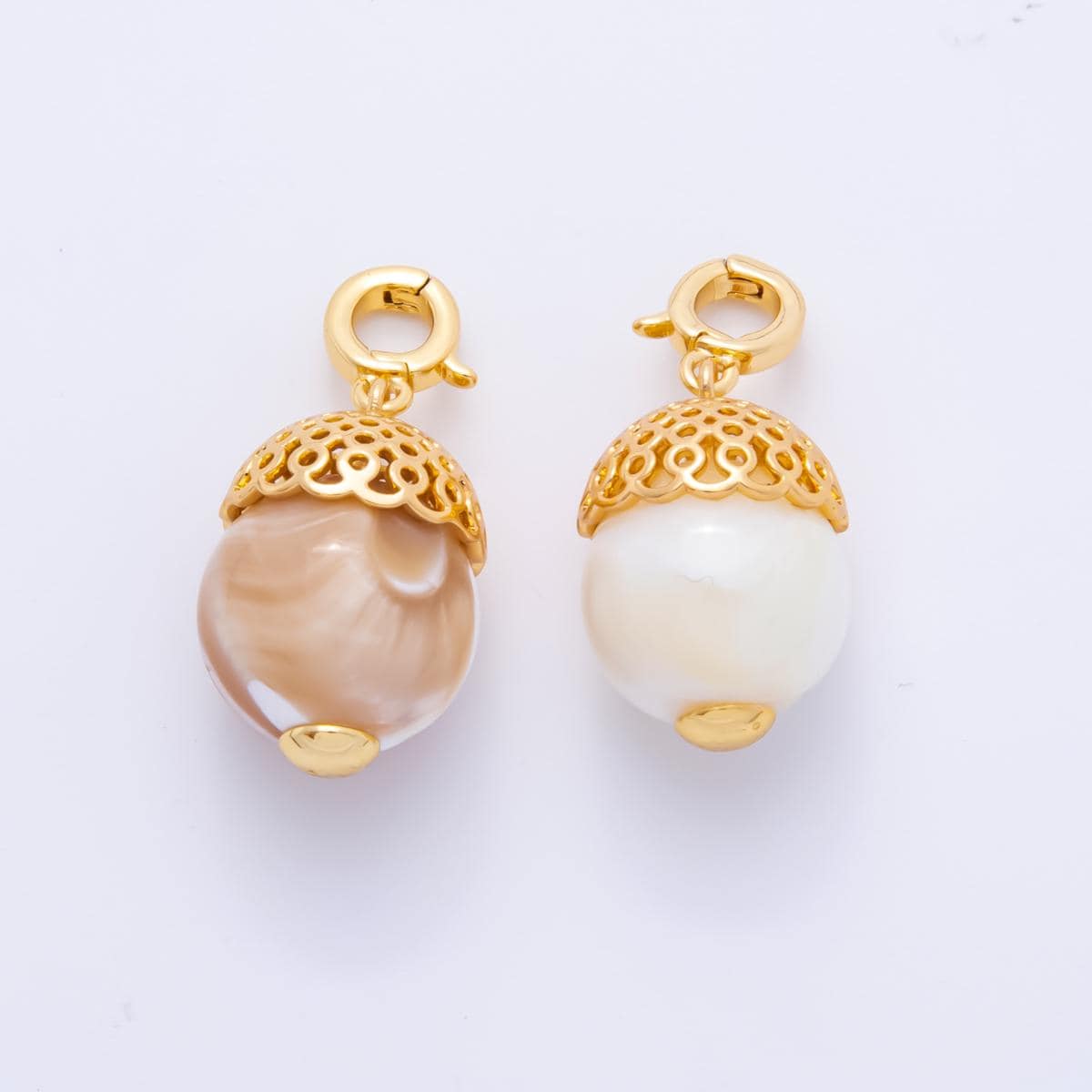 3D Dainty Pearl Brown Acorn Charm Wildlife Oak Tree Nut Pendant Fall Harvest Thanksgiving Jewelry Inspired AH-786