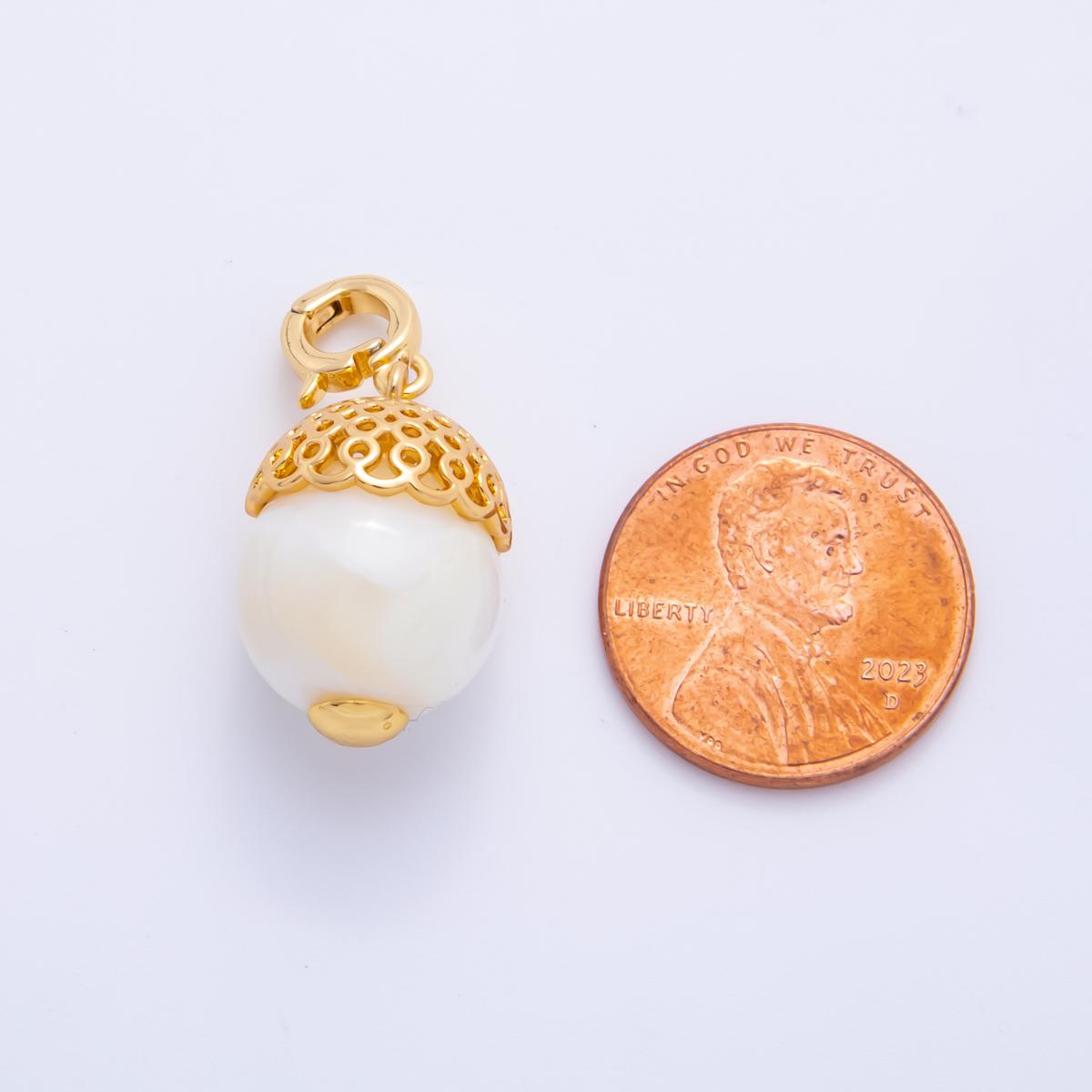 3D Dainty Pearl Brown Acorn Charm Wildlife Oak Tree Nut Pendant Fall Harvest Thanksgiving Jewelry Inspired AH-786