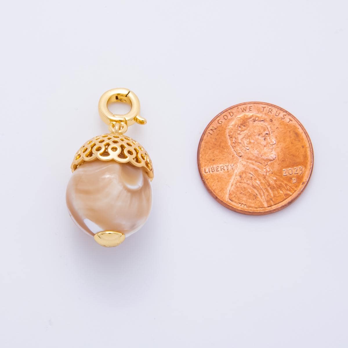 3D Dainty Pearl Brown Acorn Charm Wildlife Oak Tree Nut Pendant Fall Harvest Thanksgiving Jewelry Inspired AH-786