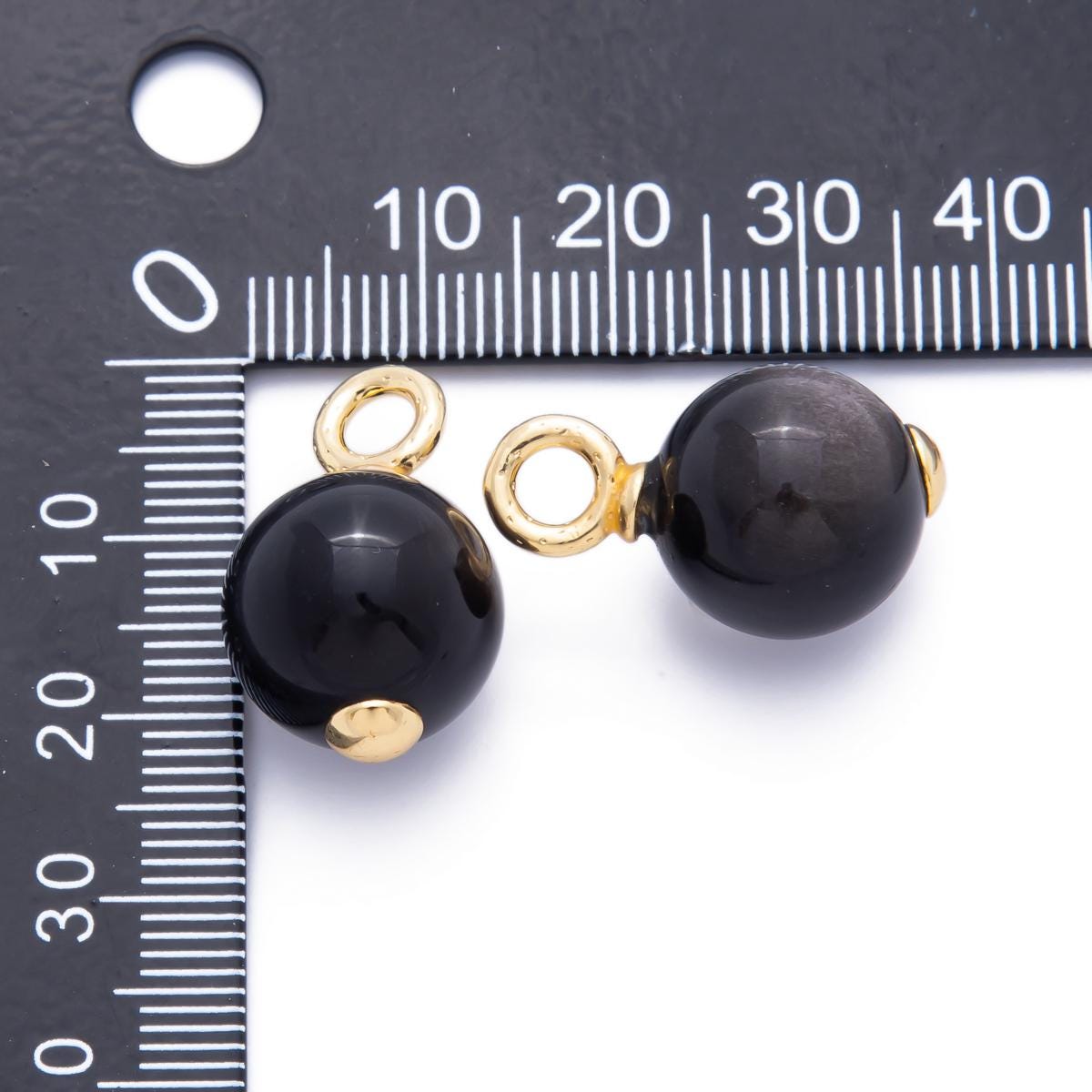 14k gold filled Black Onyx gemstone round drop pendant ball beaded charm | AF-791