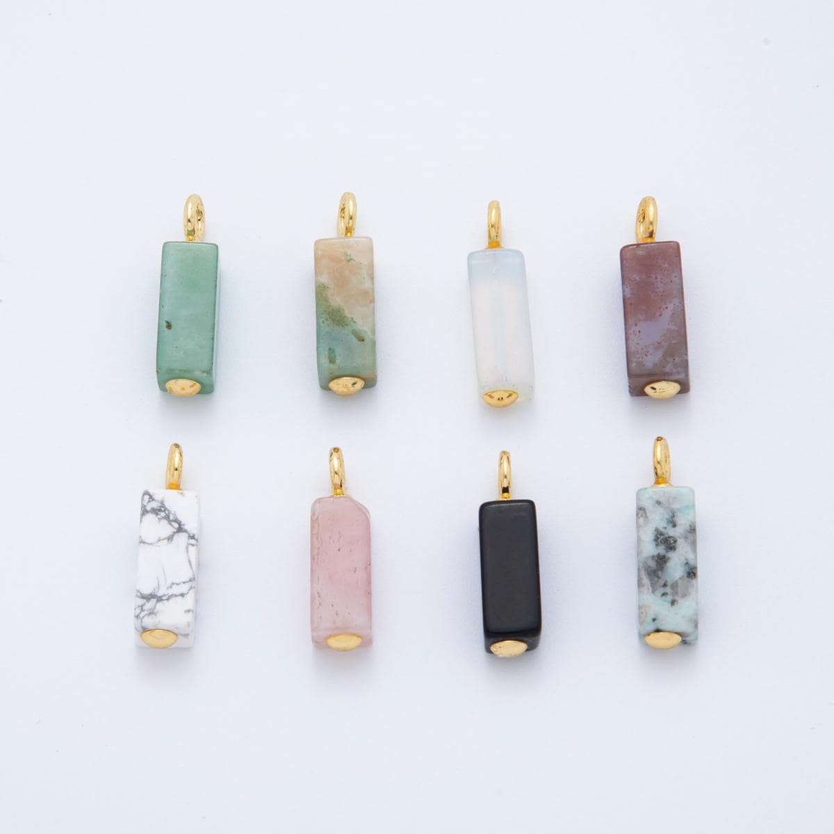 Natural Gemstone Vertical Bar Charm Pendant with Gold Loop – Minimalist Crystal Charm for Necklace or Earring DIY – Choose Your Stone