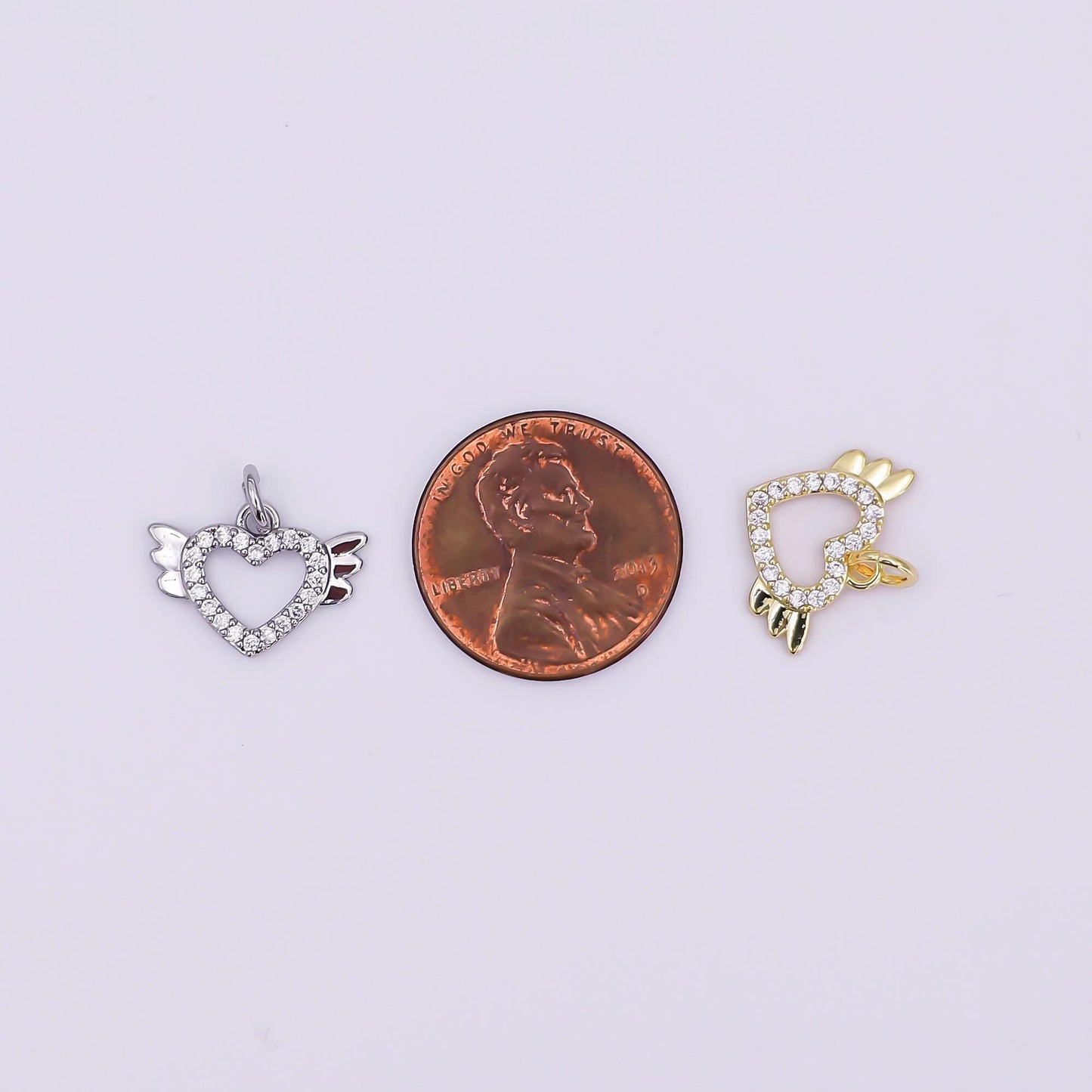 Mini Wing Charm Cubic Angel Heart Pendant, CZ heart charm Tiny 14K gold Filled Charm 11x15mm charm for Earring Bracelet Necklace AJ-298