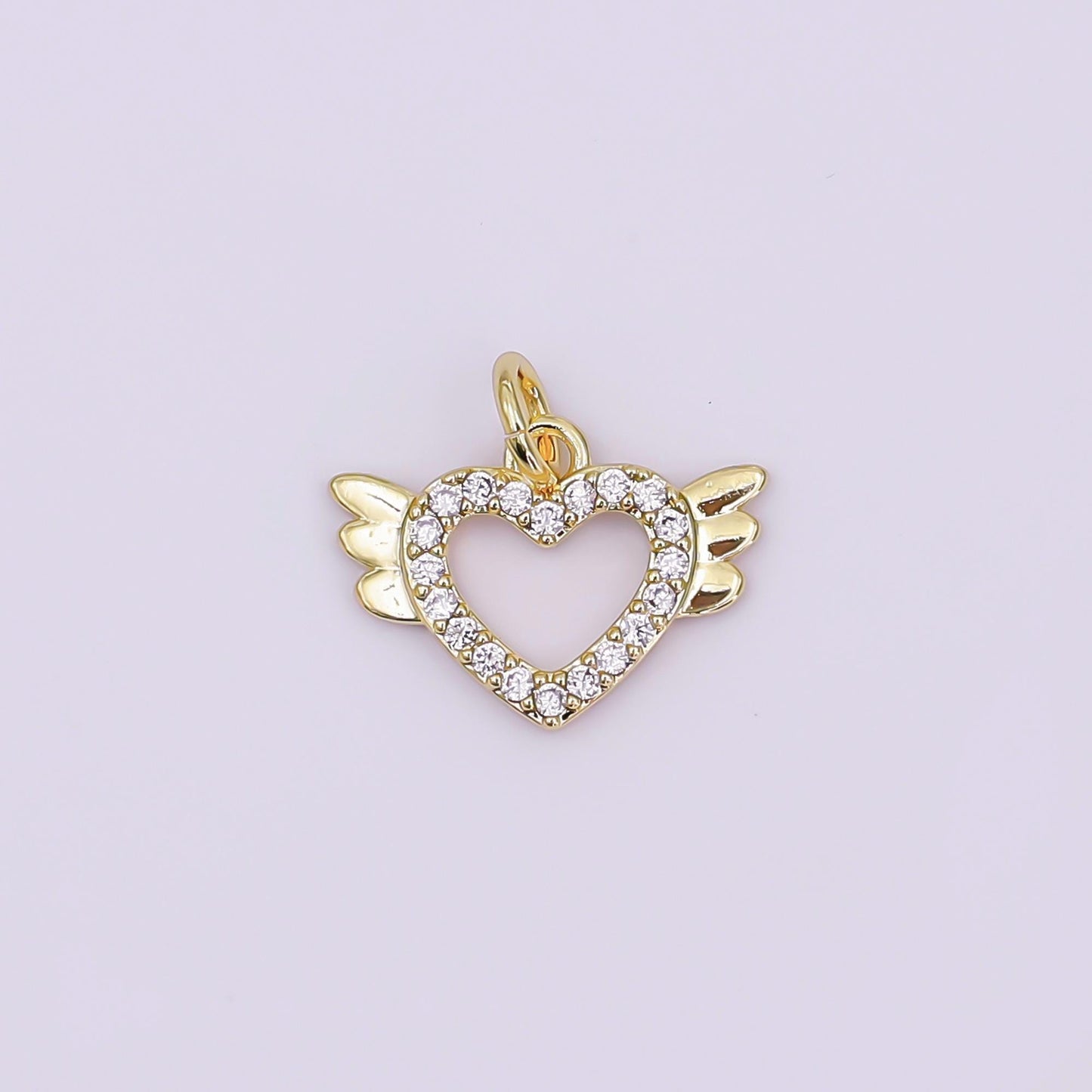 Mini Wing Charm Cubic Angel Heart Pendant, CZ heart charm Tiny 14K gold Filled Charm 11x15mm charm for Earring Bracelet Necklace AJ-298