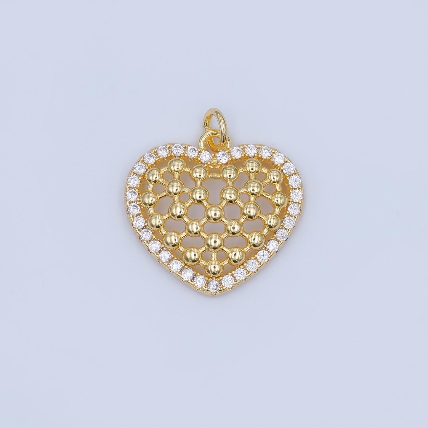 Mini gold Heart  charm clear micro paved CZ Filigree heart Silver charm | AJ-289