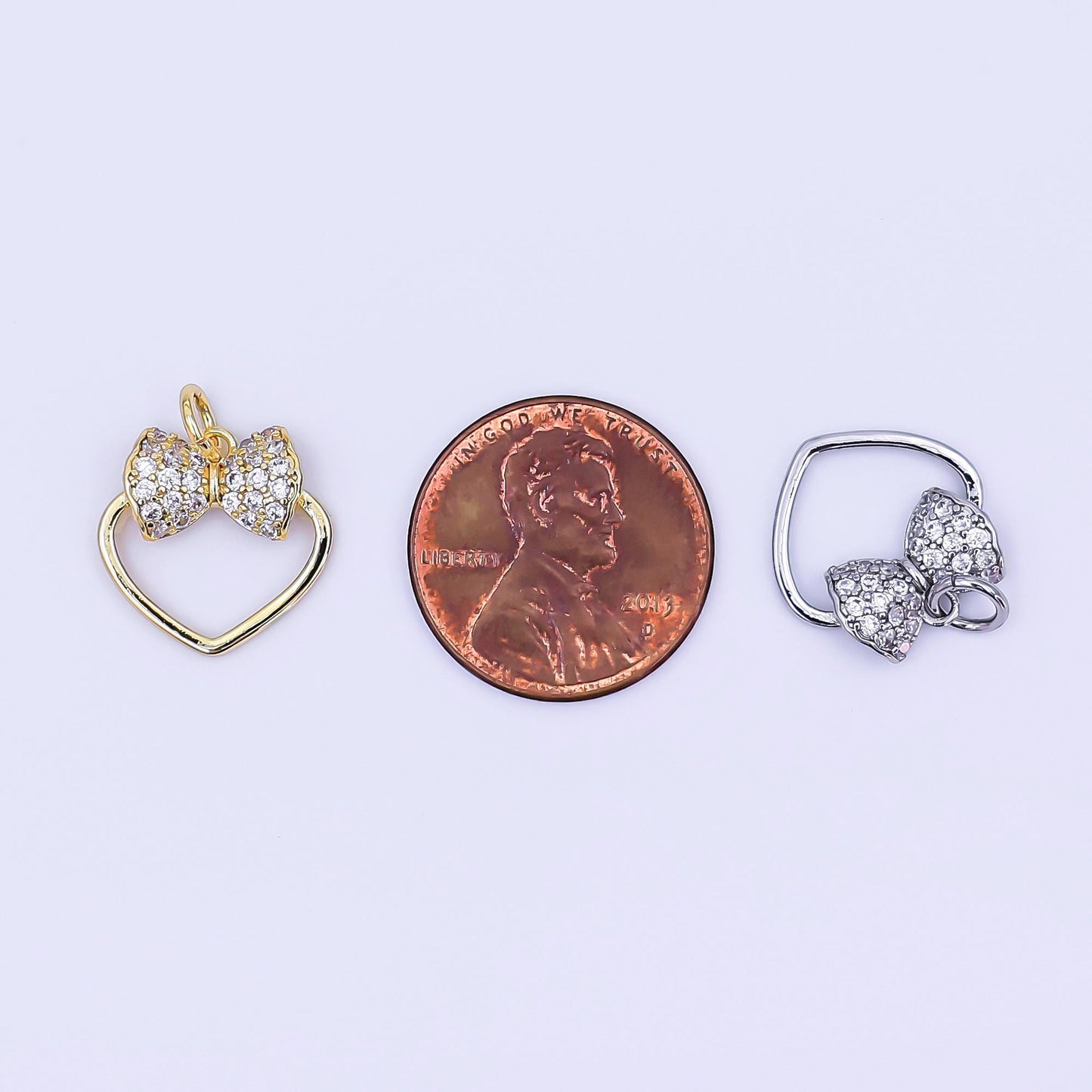 Open Gold Heart with CZ Bow Charm Mini Heart Charm Silver Love Pendant for Necklace Bracelet Earring aj-300
