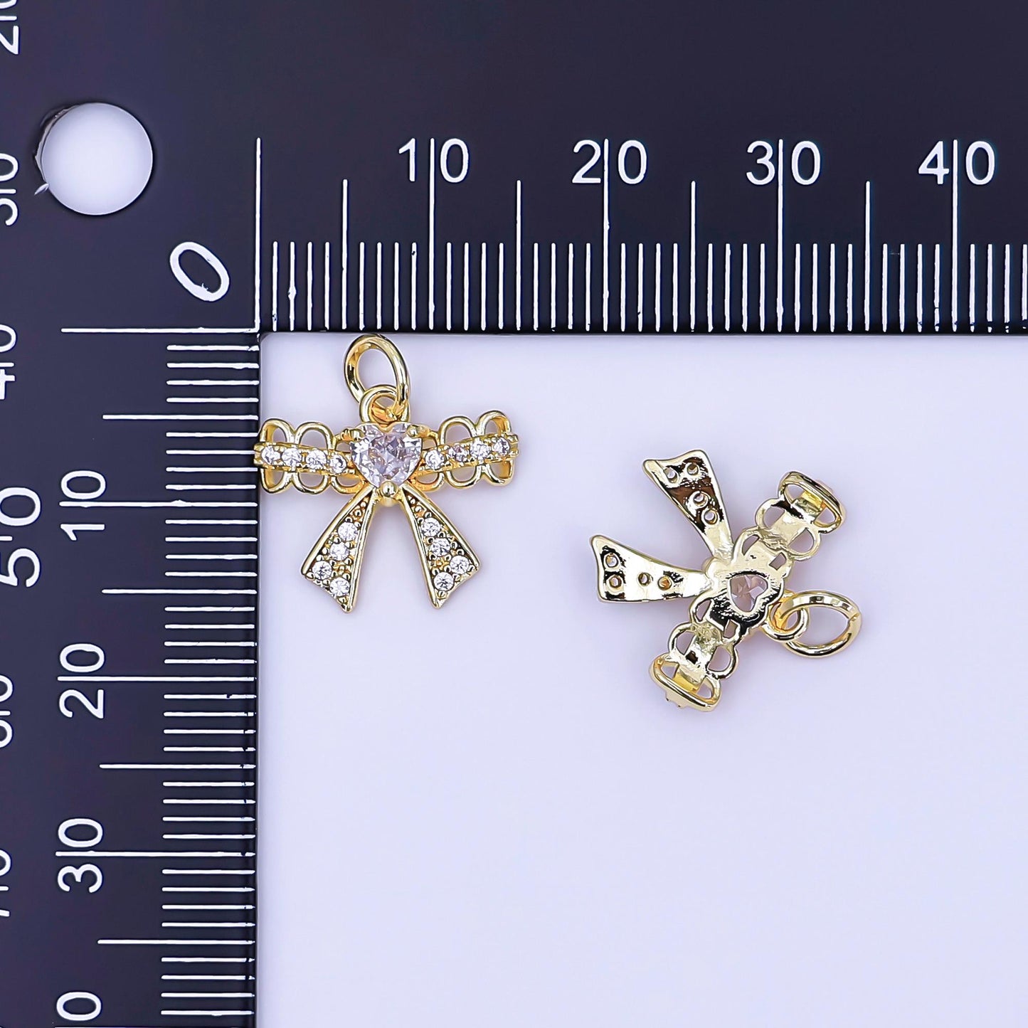 Mini CZ Micro Paved Ribbon Bow Charm 24k Gold Filled Drop Charm AJ-297
