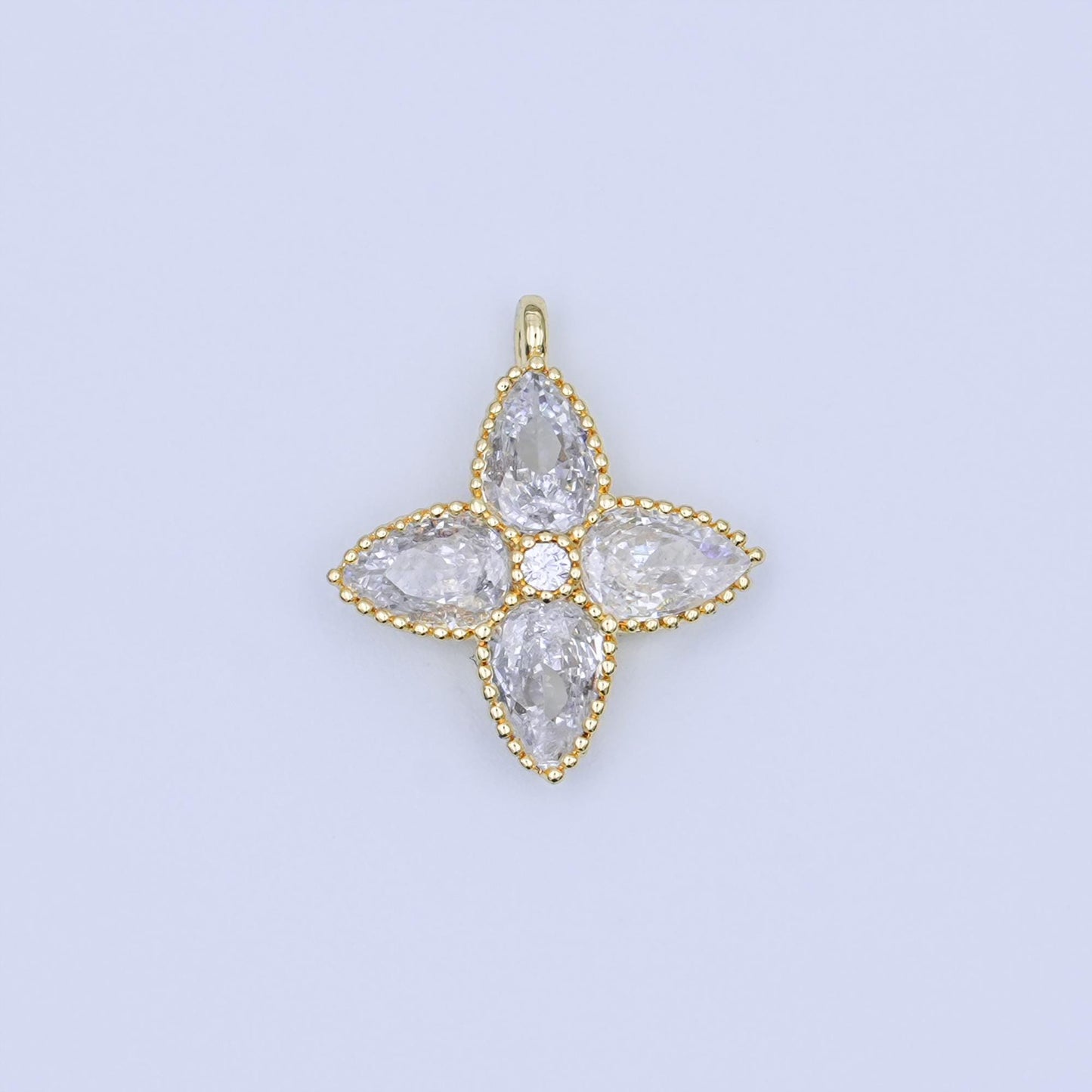 Mini 24k Gold Filled Flower cz Pearl Flower Charm for necklace bracelet earring aj-293
