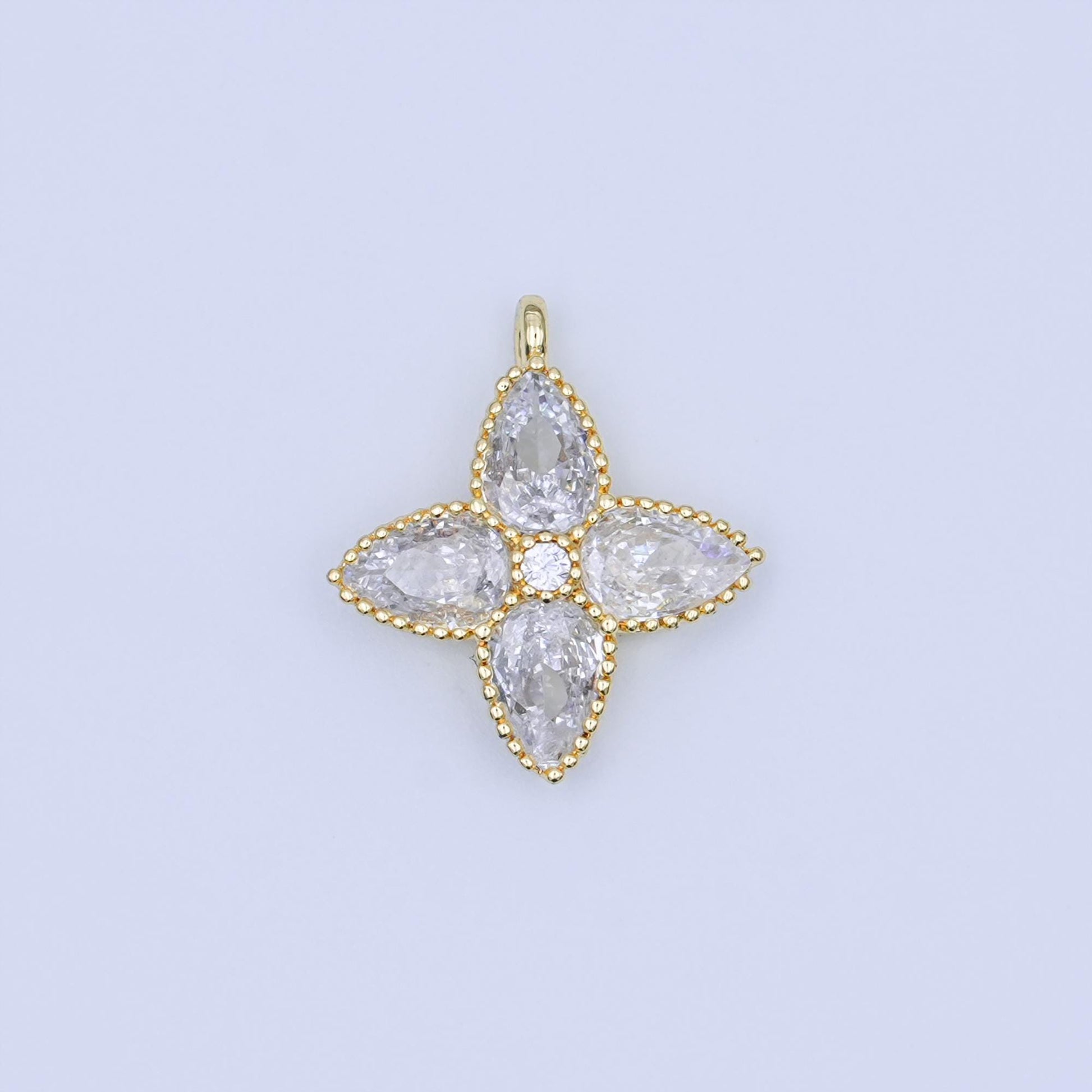 Mini 24k Gold Filled Flower cz Pearl Flower Charm for necklace bracelet earring aj-293