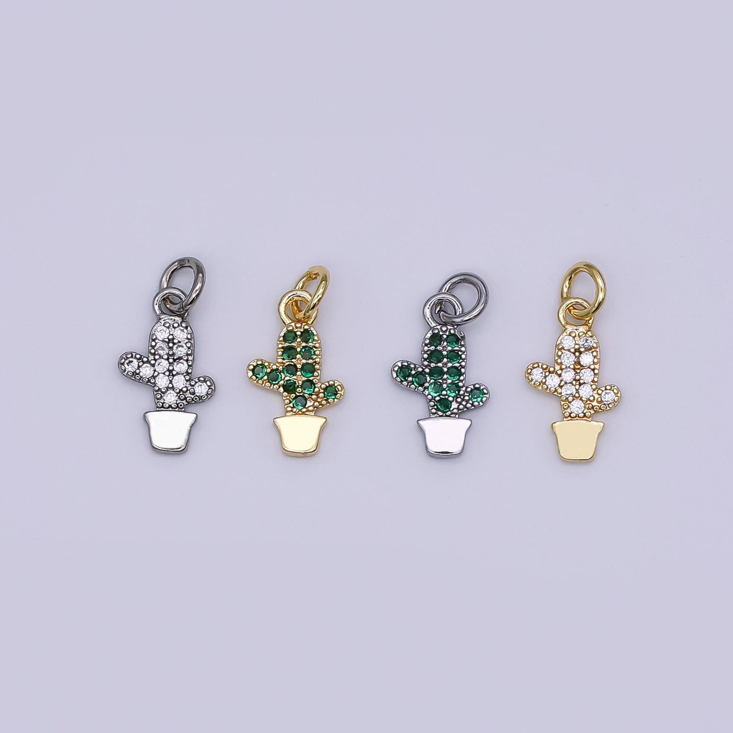 Mini green cactus charm succulents pendant gold filled charm for Kids jewelry micro pave charm necklace earring bracelet charm supply AF-483