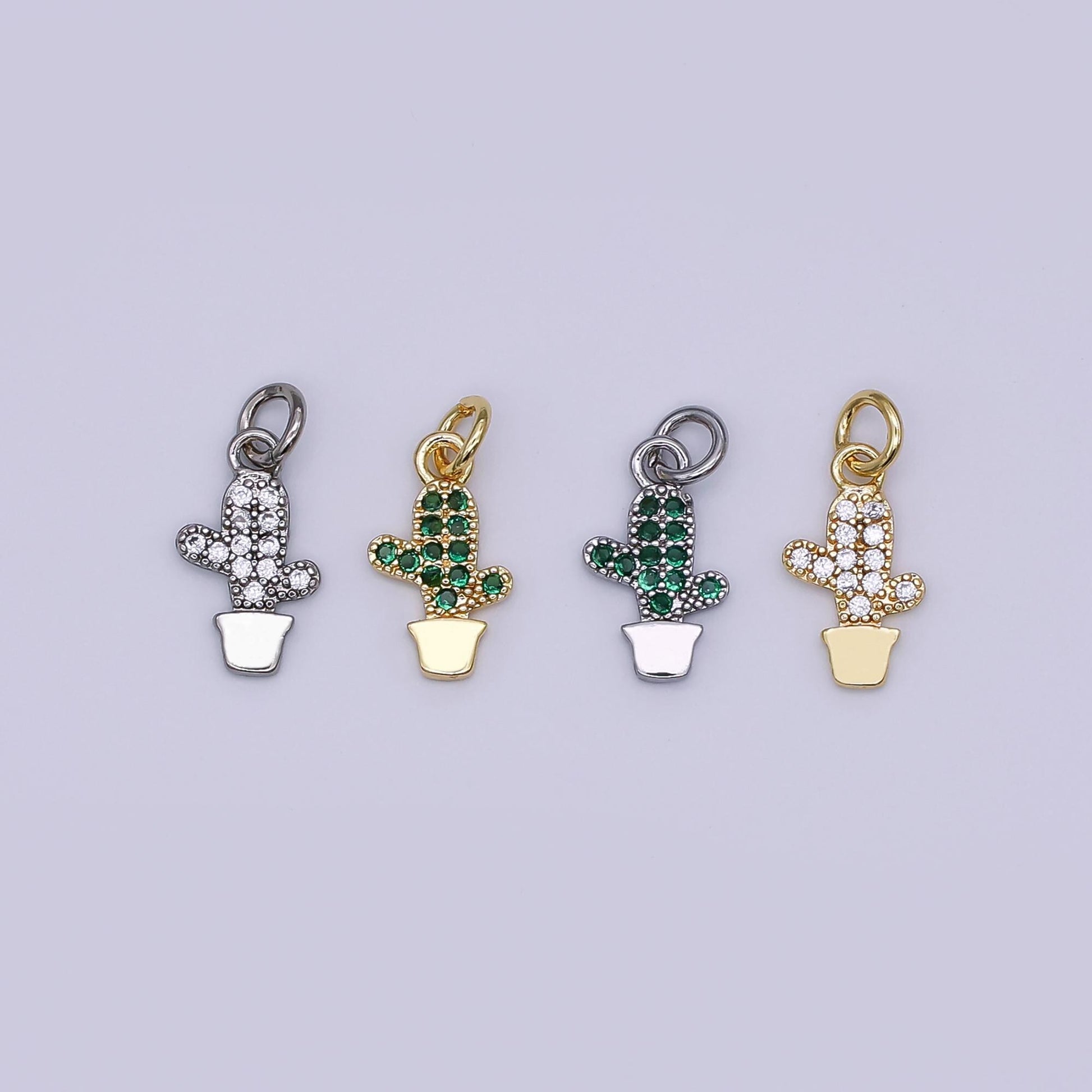 Mini green cactus charm succulents pendant gold filled charm for Kids jewelry micro pave charm necklace earring bracelet charm supply AF-483