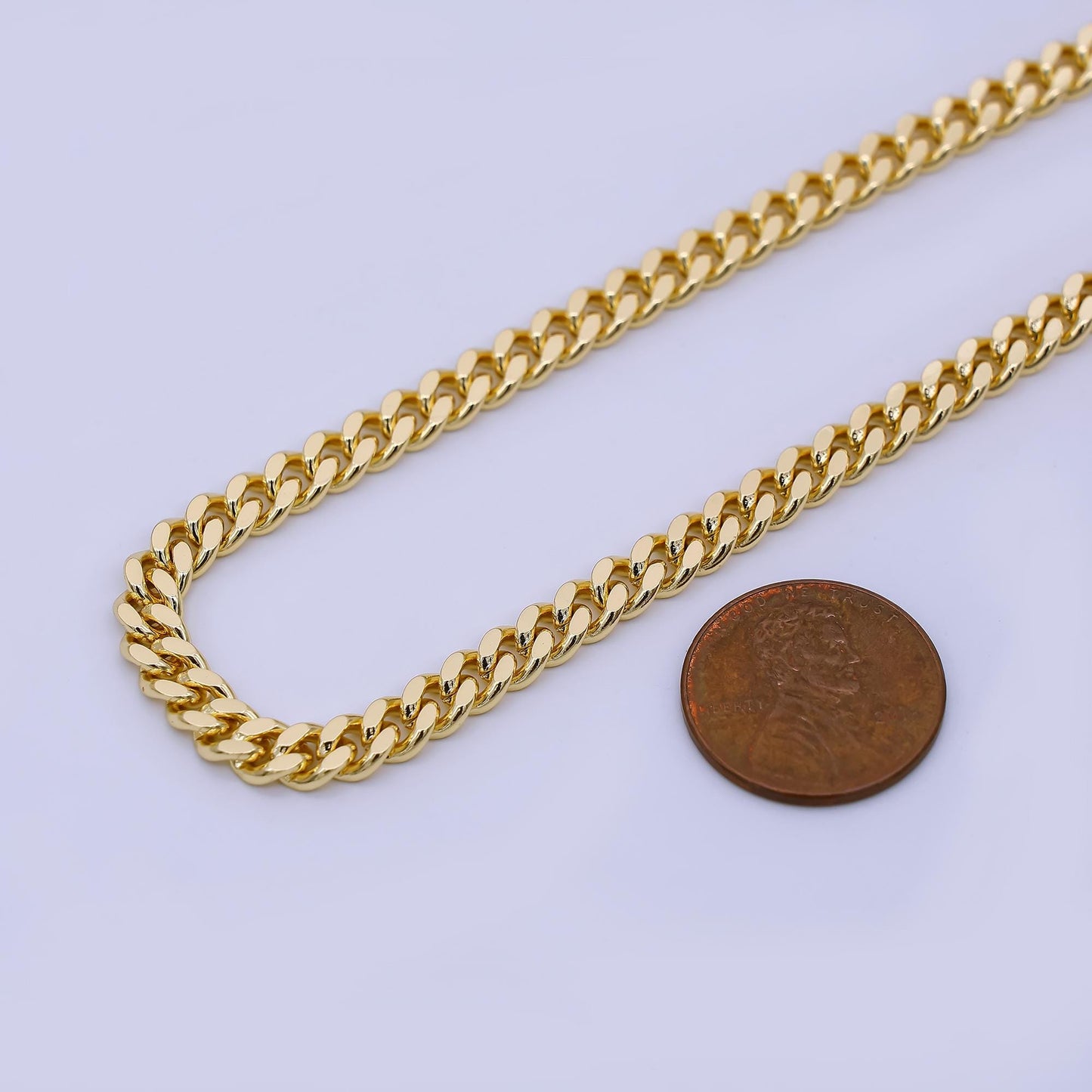 5mm Gold Thick Cuban Curb Chain by Yard, Cuban Curb Chain by Foot, Wholesale bulk Roll Chain for Jewelry Making, Thickness ROLL-1652