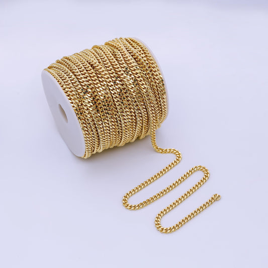 5mm Gold Thick Cuban Curb Chain by Yard, Cuban Curb Chain by Foot, Wholesale bulk Roll Chain for Jewelry Making, Thickness ROLL-1652