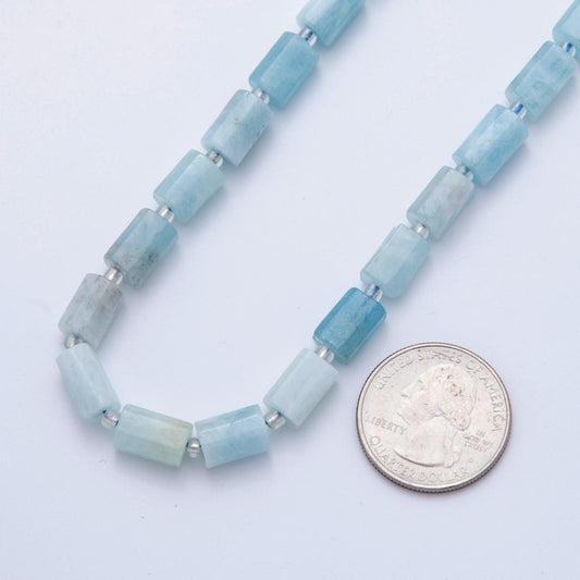 Natural Blue Aquamarine Bead Stone Cylinder gemstone beads Tube barrel beads 10x6 mm WA-1504