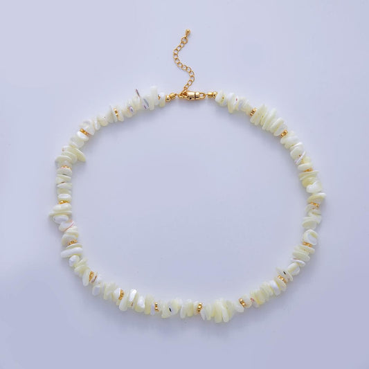 Handmade Shell Pearl Necklace Chip Bead Smooth Freeform Nugget Beaded Cluster Necklace WA-309