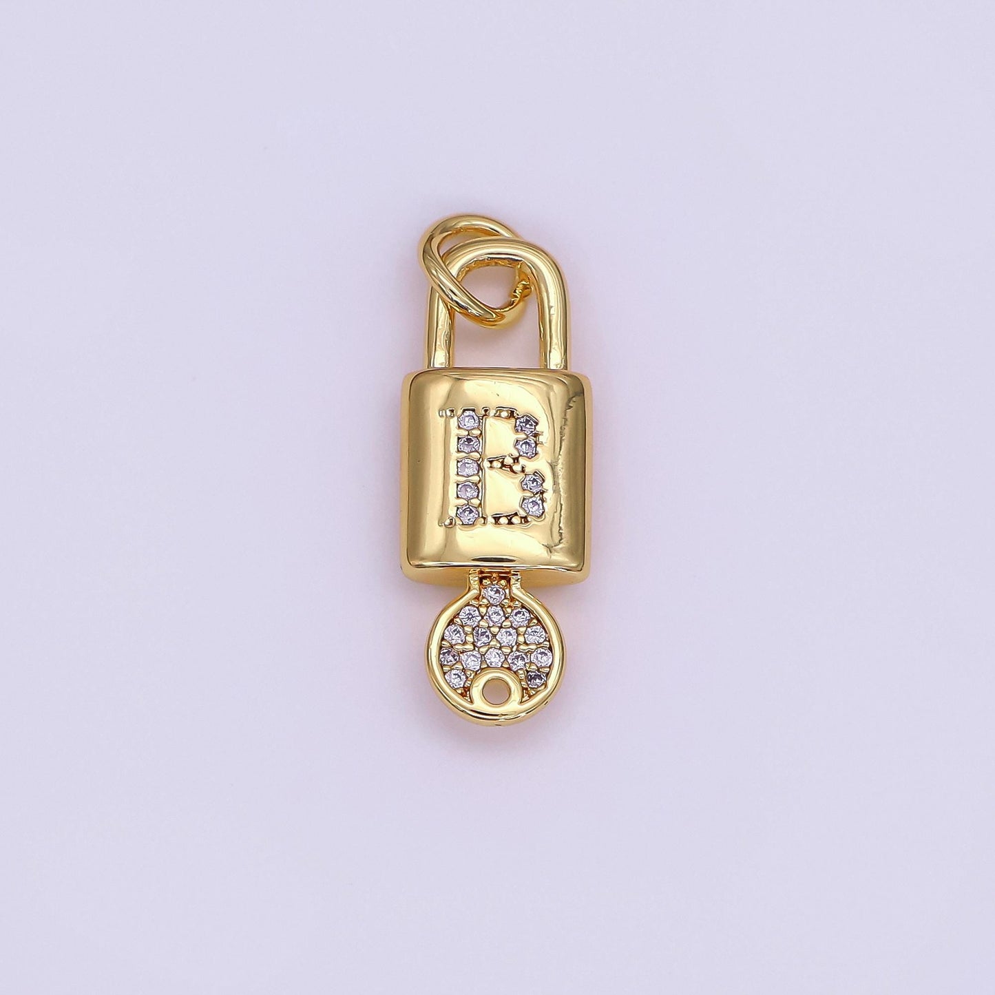 Mini 24K Gold Filled Micro Pave Initial Letter Padlock with Key Pendant Alphabet Charm for Personalized Jewelry Making Supply | AF014