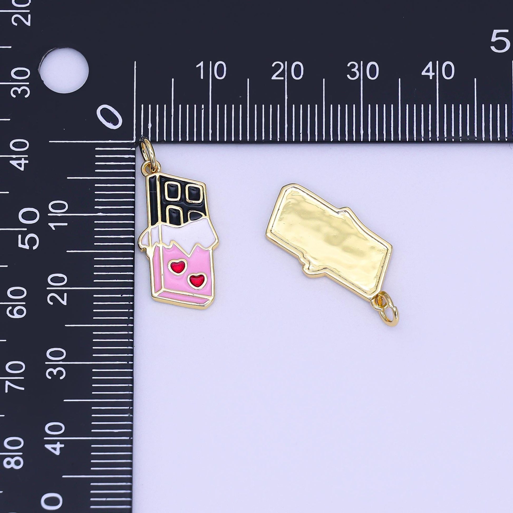 Dainty 24k Gold Filled Chocolate Charm with Heart Enamel Food Foodie Food Charm Inspired Valentine Bracelet Necklace Earring AF-512