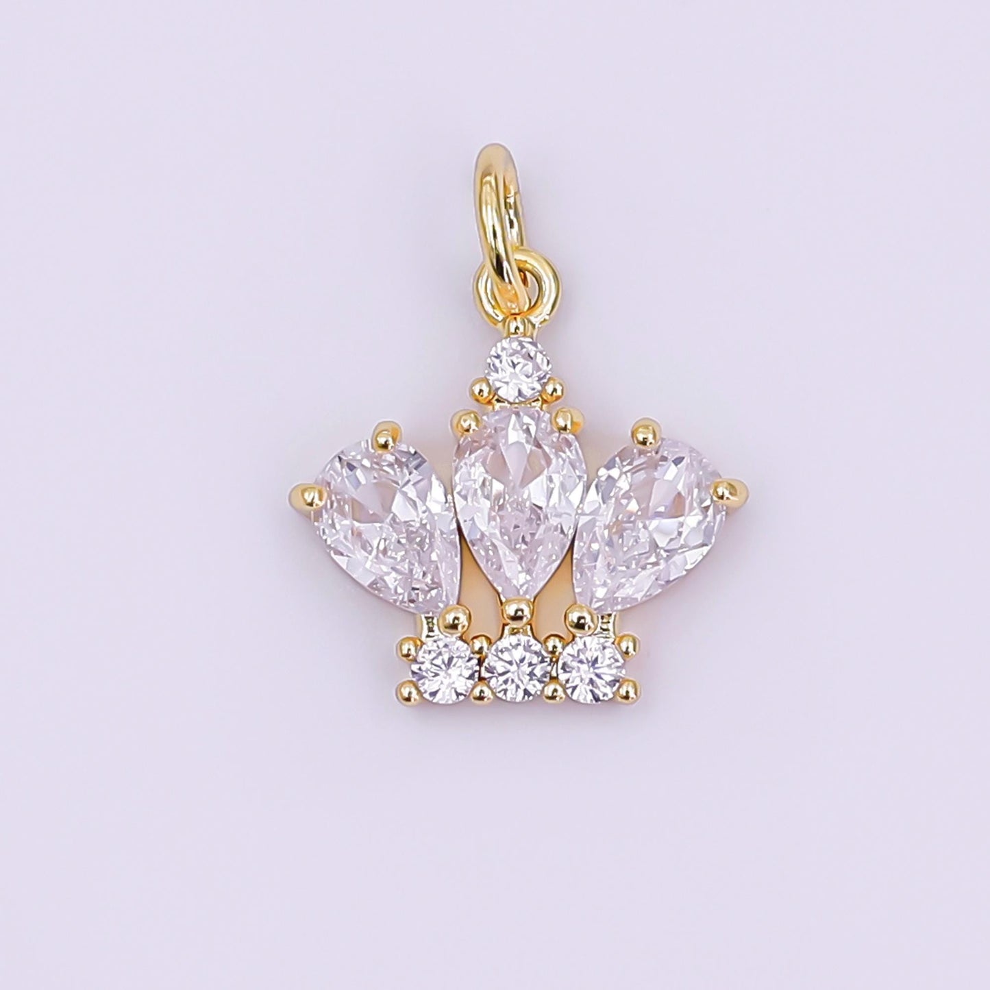 24K Gold Filled Clear CZ Micro Paved Crown Mini Charm in Gold & Silver Tiara Charm | AJ-327