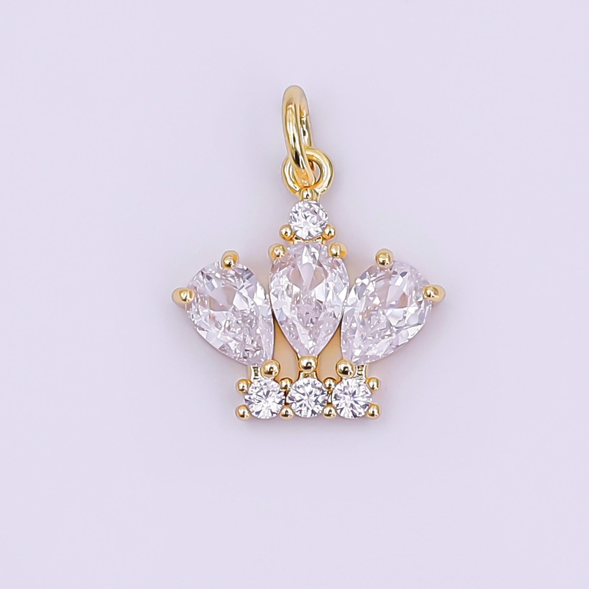 24K Gold Filled Clear CZ Micro Paved Crown Mini Charm in Gold & Silver Tiara Charm | AJ-327