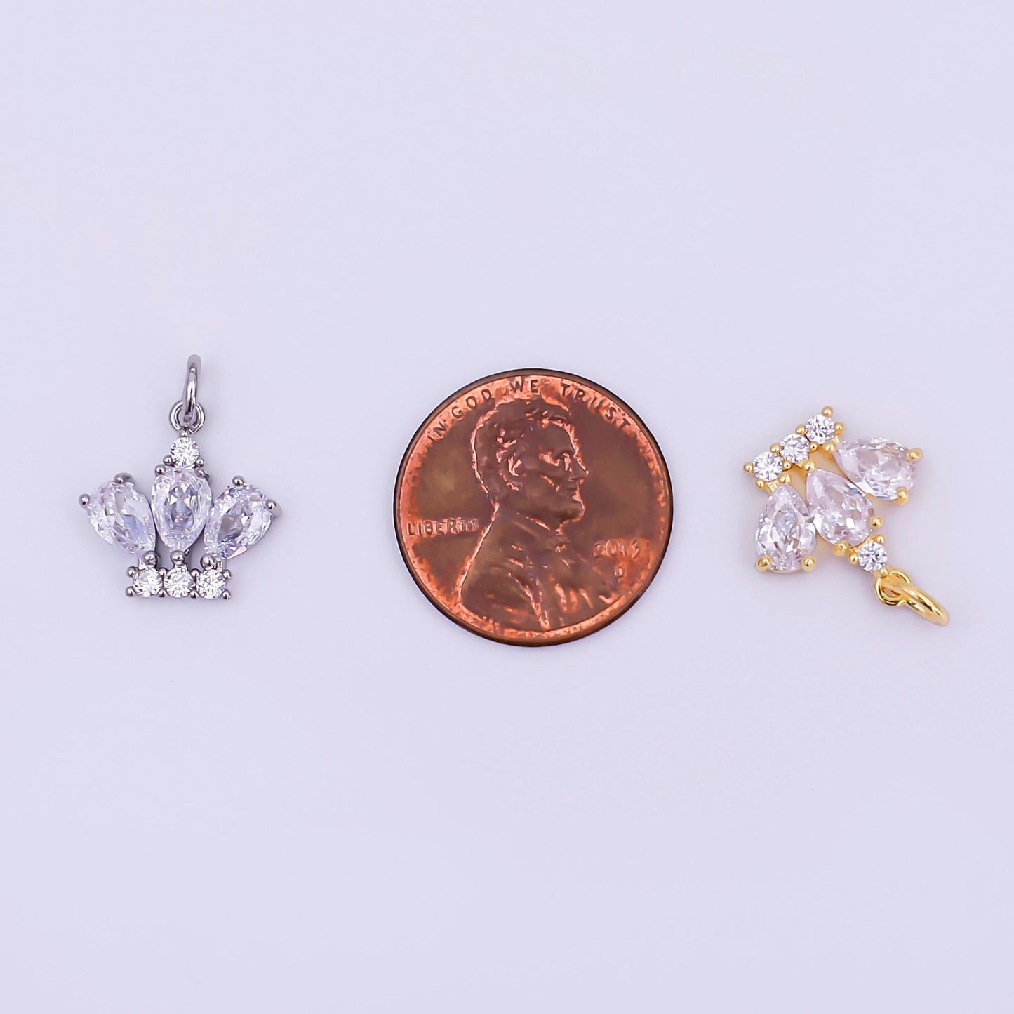 24K Gold Filled Clear CZ Micro Paved Crown Mini Charm in Gold & Silver Tiara Charm | AJ-327