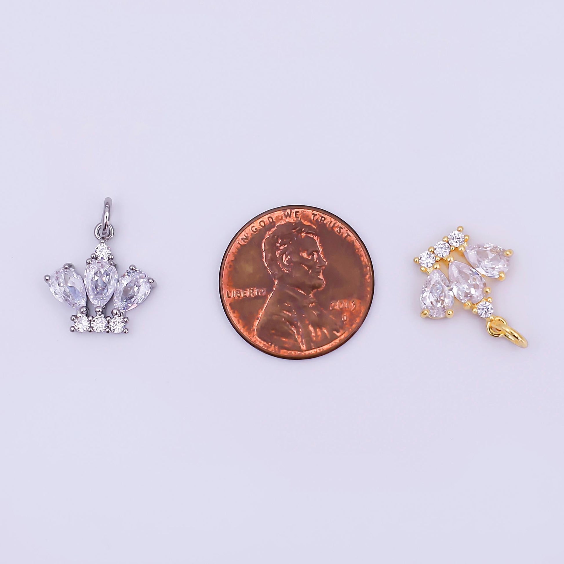 24K Gold Filled Clear CZ Micro Paved Crown Mini Charm in Gold & Silver Tiara Charm | AJ-327