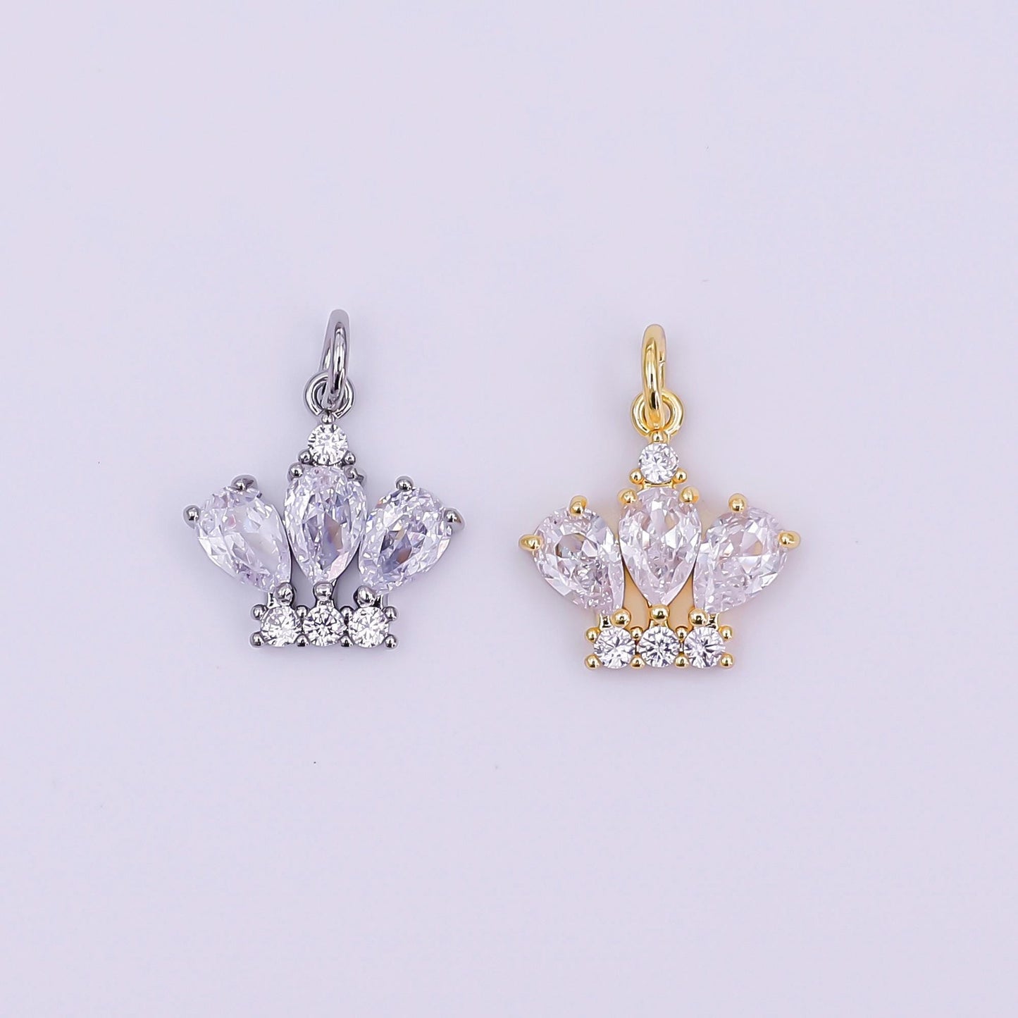 24K Gold Filled Clear CZ Micro Paved Crown Mini Charm in Gold & Silver Tiara Charm | AJ-327
