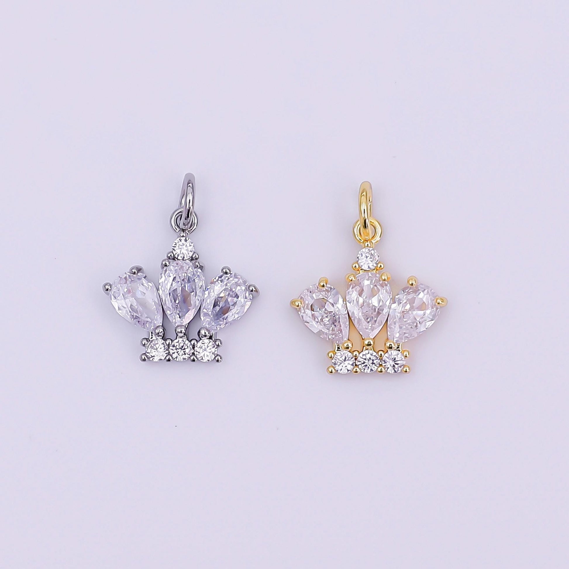 24K Gold Filled Clear CZ Micro Paved Crown Mini Charm in Gold & Silver Tiara Charm | AJ-327