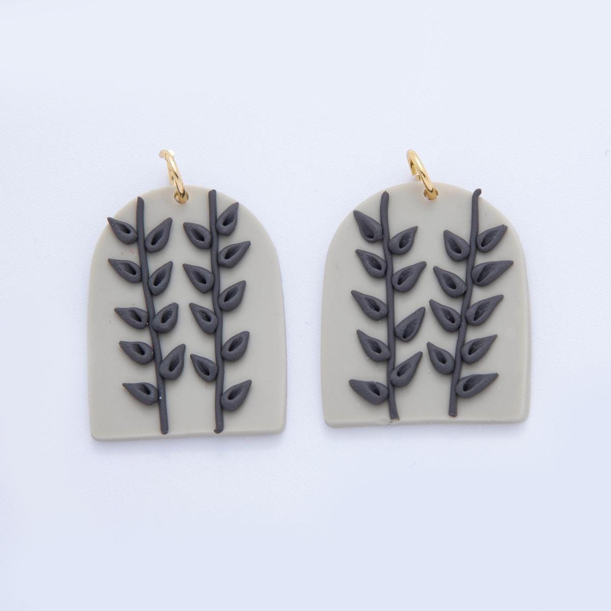 Floral Polymer Clay Olive Branch Charms Handmade Window Design Dangle Charms with 3D Flower Design Bohemian Earring Necklace Supply AF-707