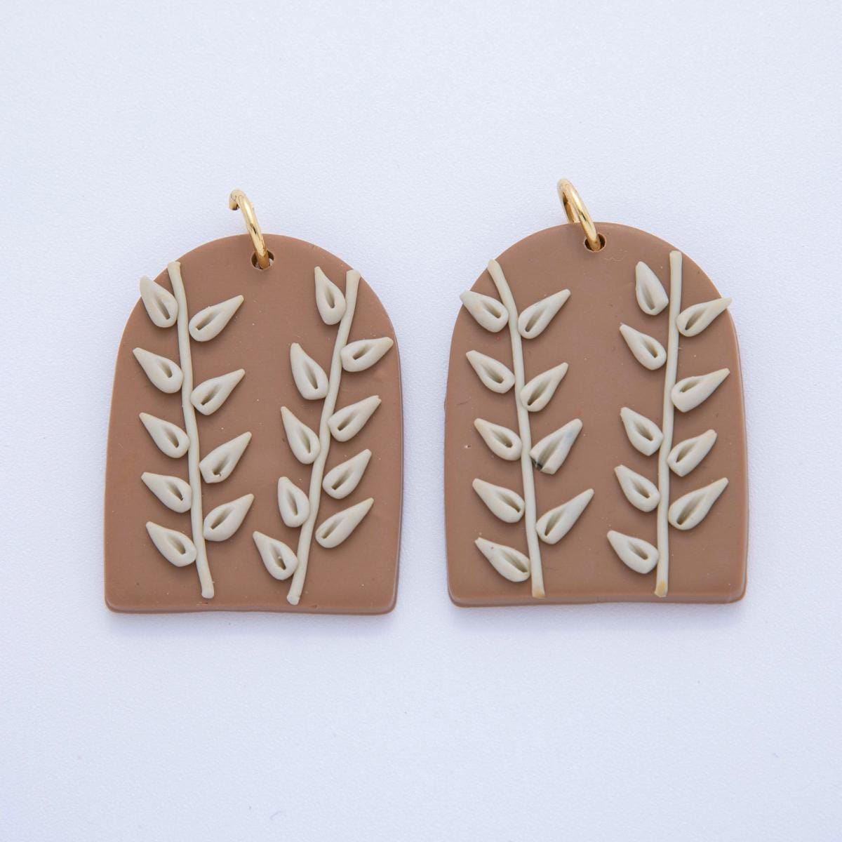 Floral Polymer Clay Olive Branch Charms Handmade Window Design Dangle Charms with 3D Flower Design Bohemian Earring Necklace Supply AF-707