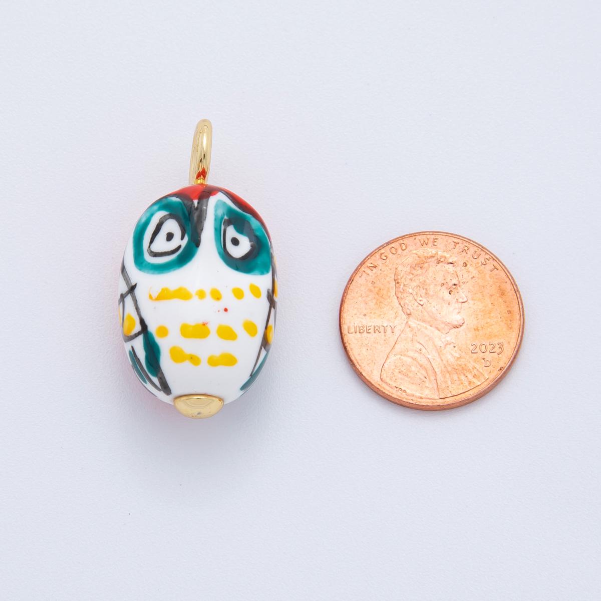 Hand painted White Ceramic Owl Pendant, 24K Gold Filled Night Owl Bird Animal Charm For Necklace Bracelet Component AF-696