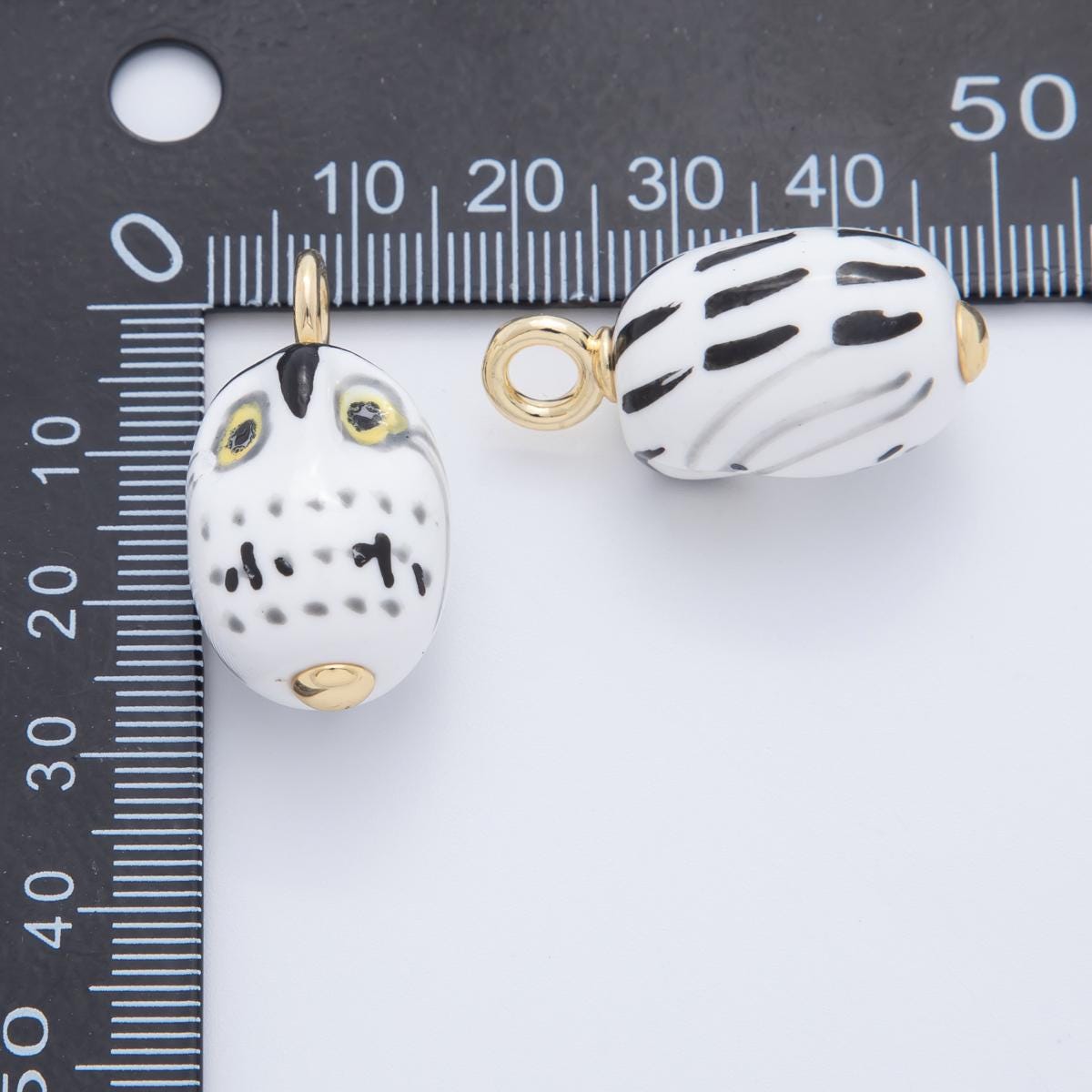 Hand painted White Ceramic Owl Pendant, 24K Gold Filled Night Owl Bird Animal Charm For Necklace Bracelet Component AF-696