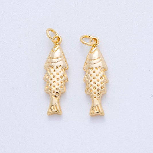 Dainty Gold fish Charms 18K Gold Filled CZ fish Pendant, fish Charm Bracelet Necklace for DIY Jewelry Making Supply E-711