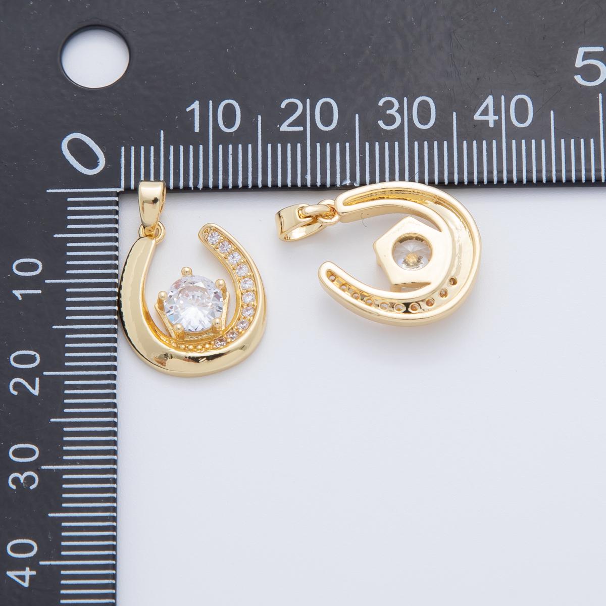 18K Gold Filled Clear CZ Micro Paved Horseshoe Pendant | AH775