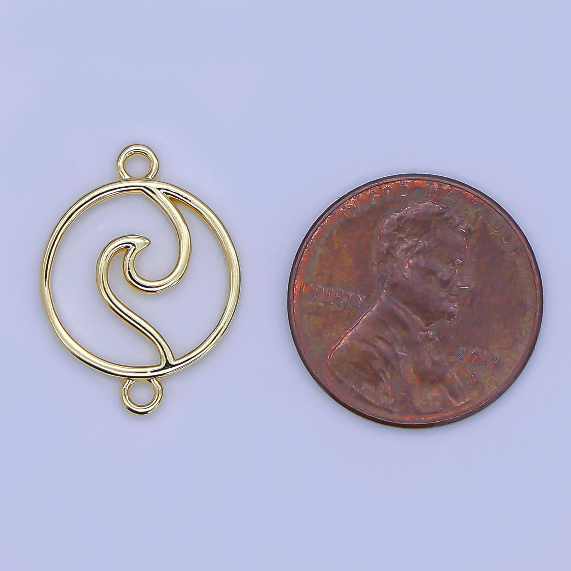 Ocean themed beach wave gold water element charm Connector for necklace bracelet women Y-016
